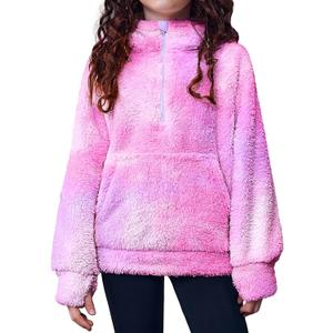 Arshiner Girls Fuzzy Hoodies Half Zip Sherpa Pullover Sweatshirt Fleece Cozy Outwear Coat with Pockets (11-12 Years, Pink Purple)