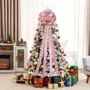 Choies Christmas Tree Bows,53 x 13 Inch Glitter Pink Bow Topper for Christmas Tree,Large Christmas Tree Bow with Long Streamers,Wired Edge Decorative Bow for Wreath Door Party Xmas Decoration