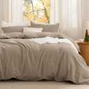 Bedsure Comforter Set Queen Size - Cotton Fabric with Microfiber Inner Fill, Taupe PureWoven Soft Bed Set for All Seasons, 3 Pieces, 1 Comforter (90" x 90") and 2 Pillow Cases (20" x 26")