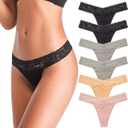 ANNYISON Women's Thongs, T Back Low Waist See Through Panties Cotton Seamless Lace Thongs for Women (Medium, Multicolored)