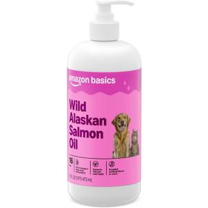 Amazon Basics Wild Alaskan Salmon Oil - Skin and Coat Support, Omega 3 Supplement for Dog and Cat, 16 fl oz (Previouly Wonder Bound)