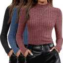 Oakgarden 3 Pack Women's Mock Neck Sweater Long Sleeve Ribbed Knit Slim Fitted Tops Lettuce Trim Lightweight, Medium
