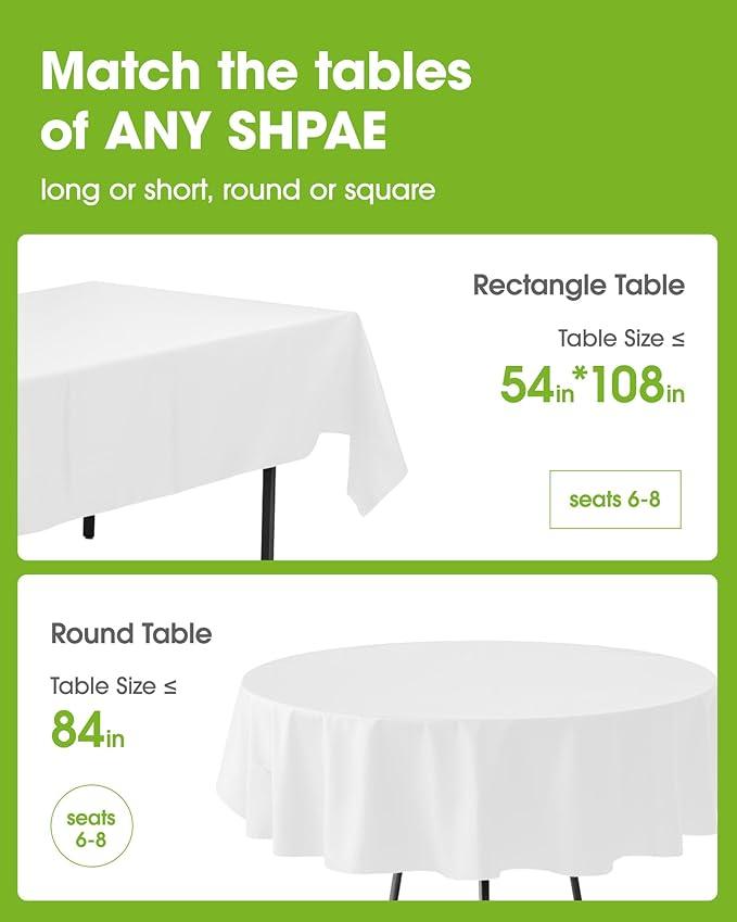 Pureegg Plastic Table Cloth - 10 Packs, Decorative Table Cover for Rectangle, 54''108'' Tablecloth, Disposable Plastic Tablecloth for Parties, Leakproof, White (54" X 108" Rectangle)
