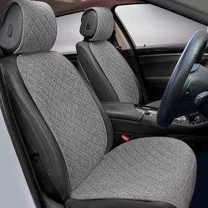 Linen Car Seat Covers Front Seat Covers Breathable Cloth Fabric Car Seat Protector - Universal Fit for Cars, Vans, SUVs, Trucks - 2 Units - Gray