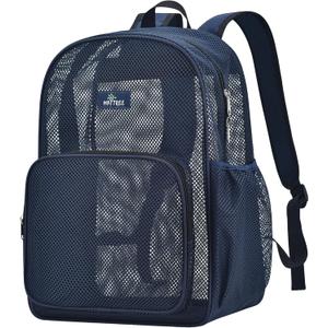 MAY TREE Mesh Backpack for School Beach Swimming Outdoor Fitness, Heavy Duty Mesh Bookbag with Sturdy Mesh Material (Blue)