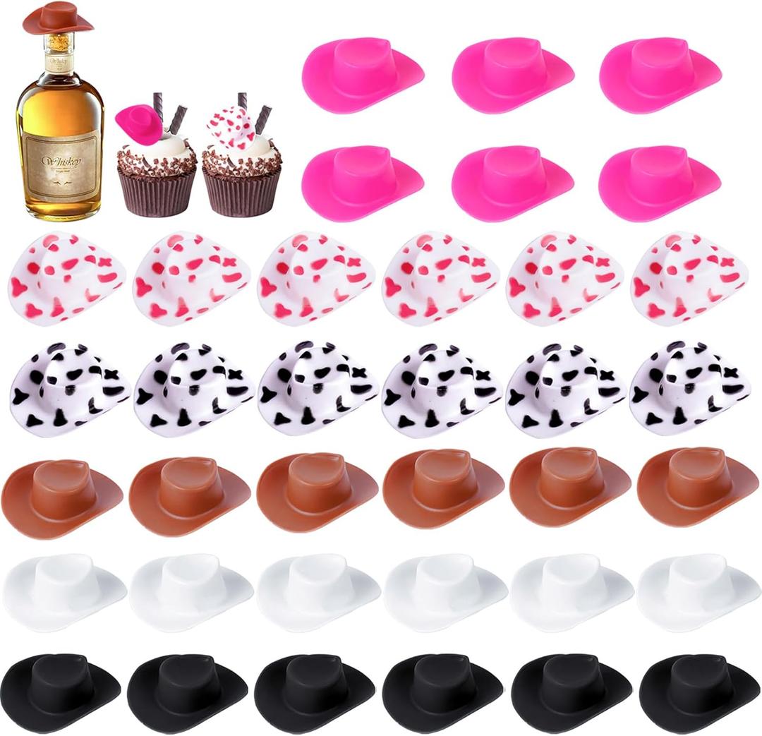 48 Pcs Plastic Mini Cowboy Hat, Tiny Western Cowboy Cowgirl Hats for Party Accessories,Miniature Cute Crafts Hat for Dollhouse Decorations (6 Colors)
