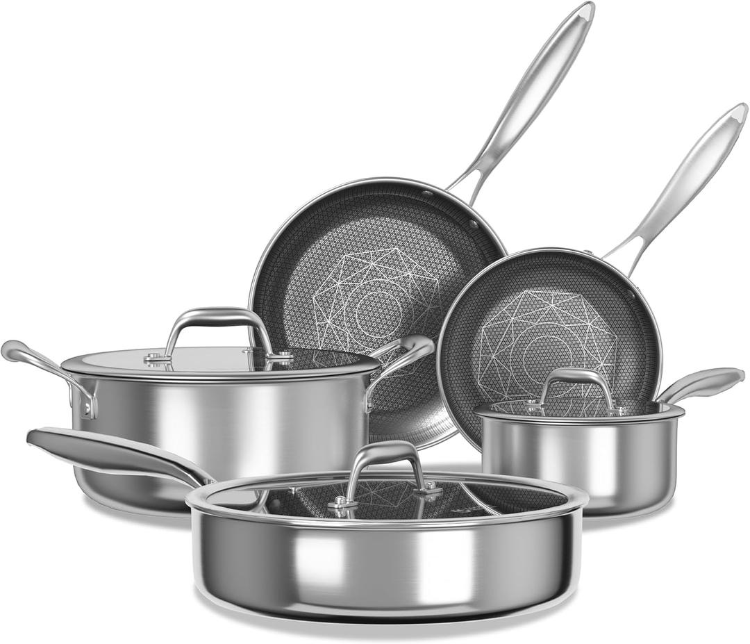 COOKER KING Hybrid Stainless Steel Cookware Set, 8pcs Pots and Pans Set