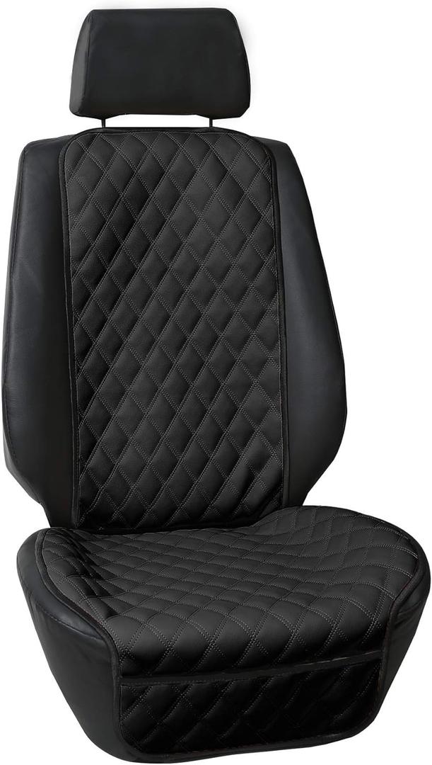 FH Group Car Seat Cover Cushion Neosupreme  One Seat Cover for Cars Trucks SUV, Black Faux Leather Car Seat Cushions, Waterproof Car Seat Cover Cushion, Universal Fit Car Seat Protector (Black)