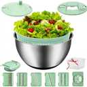 5.3QT Salad Spinner Large,Stainless Steel Lettuce Spinner,Fruit Vegetables Wash Bowl with 5 Blade Slicer,Egg Yolk Strainer Slicer Shredder,Kitchen Colander for Salad Make and Food Washing