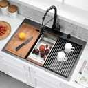 30x19 Black Drop In Kitchen Sink with Faucet Combo - 30 Inch Single Bowl Drop In Sinks 10 Inch Deep, Black Stainless Steel Topmount Workstation Kitchen Sink with Accessories, 30x19x10 Inch