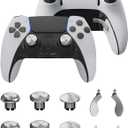 Metal Thumbsticks & Back Paddles for PS5 Edge Controller, Analog Thumb Sticks Caps Replacement Kit for PS5 Dual Sense Edge Stick Module, 6 Joysticks, 4 Back Buttons, Silver