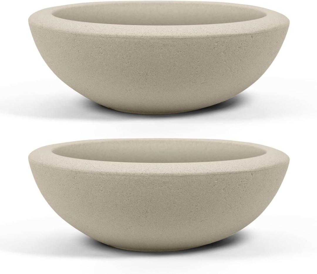 ARBORA 26" Santorini Bowl 2-Pack with Classic Cream Finish - Polyresin Indoor and Outdoor Planter2, Durable, Weatherproof, Lightweight, Large Plant Pots for Patio, Garden, Deck, Entryway