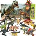 OENUX Dinosaur Toys with Interactive Sound Book for Kids 3-5, Dinosaur Book with Sound &12 Toy Dinosaurs Figures, Toddler Learning Toys for Boy, Present for Boys Girl Age 4-7