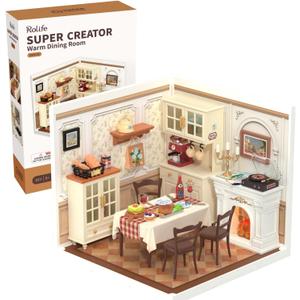 Rolife Super Creator-DIY Plastic Miniature House for Adults, Mini Blocks Model Kit Building Set for Teens 8-12, DIY Crafts/Hobbies/Building Blocks Toys for Teens&Adults (Warm Dining Room)