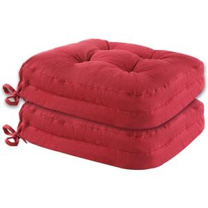 Dining Chair Cushions Set of 2, Double-Layer Memory Foam Kitchen Seat Cushions, Non-Slip Thickened Chairs Pads with Ties, 16.5"x16.5"x 3.5", Wine Red