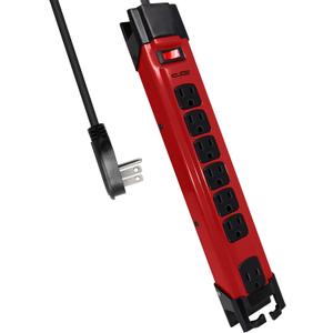 Digital Energy 15-FT 7 Outlet Metal Surge Protector Power Strip 14 AWG Extension Cord, 1350 Joules, Heavy Duty Workshop Mountable Built in Cord Management, Red