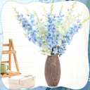 10 Pcs Delphinium Artificial Flowers for Decoration, 33.86 Inch Long Stem Larkspur Fake Flowers Light Blue Faux Silk Bouquets for Tall Vase Wedding Home Decor Floral Arrangements(White+Blue)