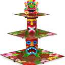 Zopeal 3 Tier Hawaiian Cupcake Stand Tiki Torch Cupcake Holder Luau Theme Cake Holder Decorations Tropical Dessert Holder for Summer Pool Beach Birthday Party Supplies (1 Pack)