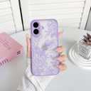 NITITOP Compatible with iPhone 16 Case Cute Aesthetic Floral Flower Vintage Rose Pattern Matte Clear Women Girl Full Camera Lens Slim Hard PC Shockproof Pritective Cover - Purple