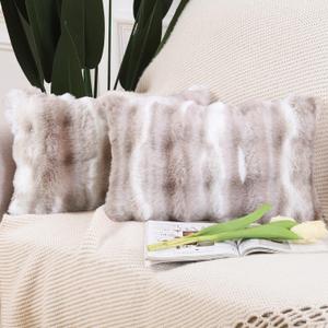 MADIZZ Pack of 2 Thick Plush Wool Throw Pillow Covers 12x20 Inch White Taupe Soft Neutral Decorative Throw Pillows Accent Boho Cushion Covers for Couch Sofa Bedroom Pillow Shell