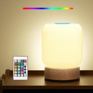 JaoNanl Night Light, Bedside Table Lamp with Touch & Remote Control, 13 RGB Colors 6-Level Dimmable, Rechargeable Cordless for Bedroom, Nursery, Gaming Room, Party