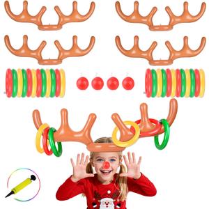 Christmas Games for Family Party,  Inflatable Reindeer Antler Ring Toss Game Great Christmas Games for Adults and Kids