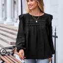 Women's Long Sleeve Blouse Loose Casual Crewneck Shirts Boho Floral Swiss Dot Ruffle Tops 2026 Spring Dressy Tunic