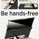Miimall Leather Case for Samsung Galaxy Z Fold 7 with Stand,[Built-in Privacy Screen Protector and Magnetic Hinge Protection][Wireless Charging] Sturdy Luxury Bumper Cover for ZFold 7 Case Gold Black