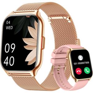 Smart Watch 45mm for Women Men(Dial/Answer Calls), 2.0" Fitness Tracker Watch with Heart Rate/Blood Pressure/Blood Oxygen Monitor for Android iOS (Rose Gold+Pink)