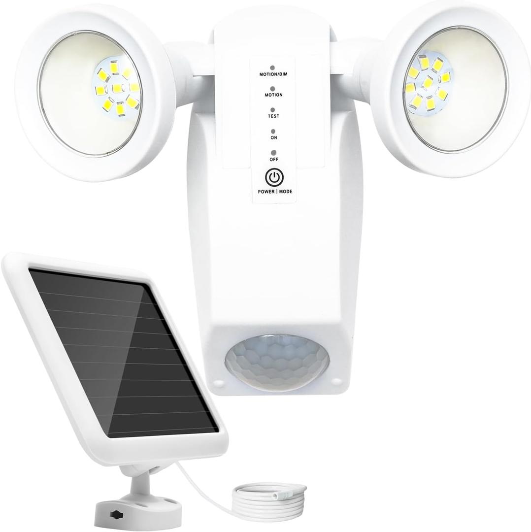 SUNLONG Solar Lights Outdoor Waterproof Motion Lights Separate Solar Panel 16.4 Ft Wires Multi Modes Optional Sensor Light for Courtyard Wall Garage Balcony Walkway (White)