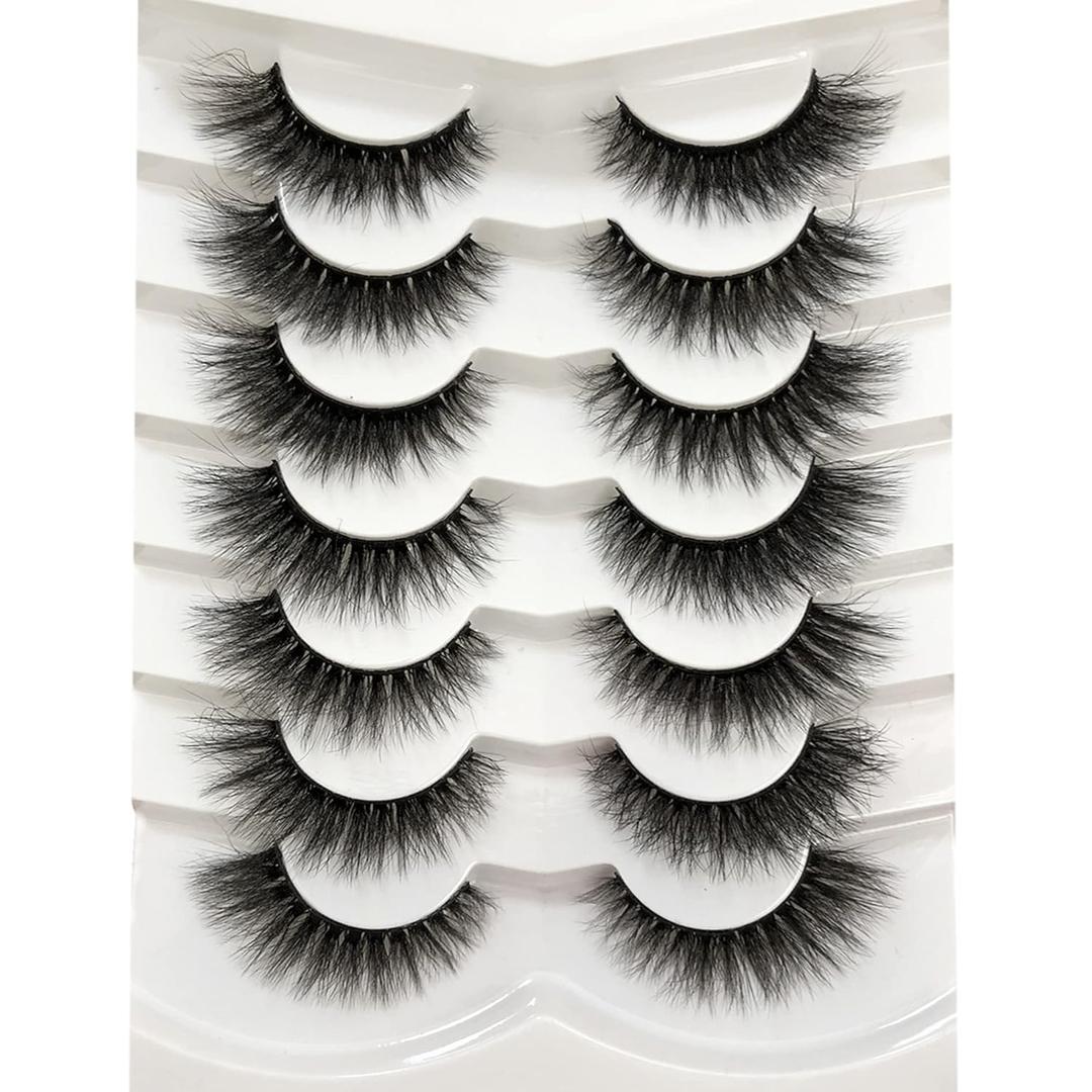 Pooplunch False Eyelashes Cat Eye Wispy Extensions Faux Mink Lashes Pack Short Natural Volume Fake Eyelash Strips 7 Pairs Pack