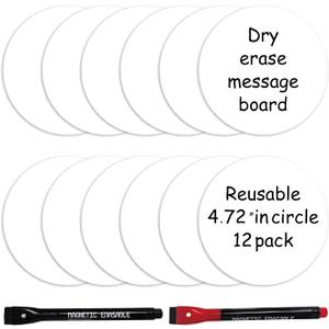 SVNOOC Multi-Use Dry Erase Labels Sticky Notes Reusable Stickers for Wall Desk Fridge Classroom Office Home and More, Message Board with 2 Markers (5" in Circle White), 12 Pack