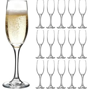 6Oz Champagne Glasses Set of 16 Tall Classic Champagne Flutes with Long Stem, Dishwasher Safe, Sparkling Wine Glasses for Wedding, Restaurant, Bar, Toasting, New Year's Eve, 185ML