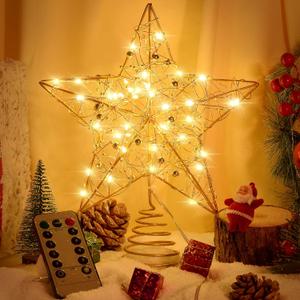 Verdenu Christmas Tree Topper, 40 Light Tree Topper Star, Christmas Tree Topper Lighted, Prolong Wire Gold Star Tree Topper with Remote Control for Christmas Decorations, Holiday, Vacation, New Year