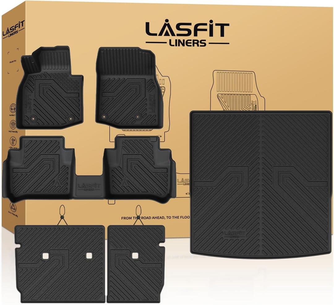 LASFIT Floor Mats & Trunk Mat for Mazda CX50 2025 2026 (Only Fit Hybrid) All Weather TPE Custom Fit CX 50 Floor Liners Car Mats Accessories, 1st & 2nd Row & Seatback & Cargo Mats for CX-50, Black