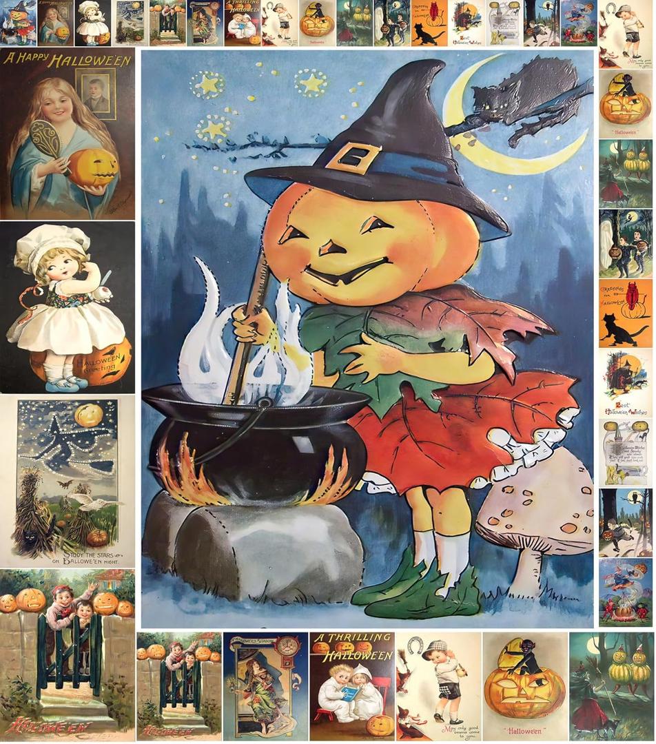 Decoupage Paper Pack (21 Sheets 6"x8") Vintage Halloween FLONZ Vintage Styled Halloween Pictures Cards for Decoupage, Craft and Scrapbooking (Four)