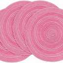 Floroom 15 Inch Round Braided Placemats Set of 4, Washable Heat Resistant Cotton Polyester Circle Place Mats for Kitchen Dining Table - Berry Pink