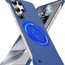 Magnetic Slim Case Fit for Samsung Galaxy S25 Ultra Case 6.9(2025) Ultra-Thin Lightweight Durable Frameless Matte Hard for MagSafe Cover Case with Pull Ring Shockproof Non Slip Rope-Blue