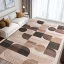 Large Machine Washable 9x12 Area Rug, Soft Modern Geometric Abstract Brown Rugs for Bedroom Living Room, Non-Shedding Faux Wool Indoor Throw Floor Carpet for Office Entryway Dining Room Decor