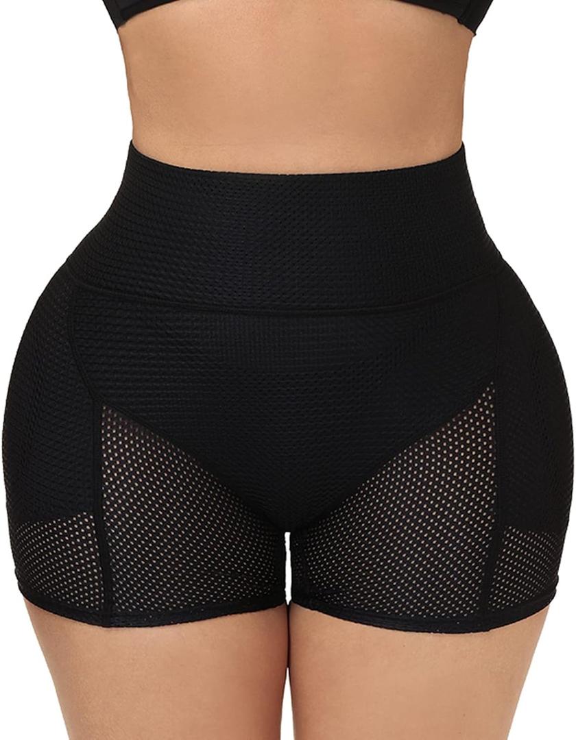Lu's Chic Women's Padded Shapewear Shorts Hip Padding Lifter Panties Mesh Body Shaper Shorts Shapewear, Large, Black