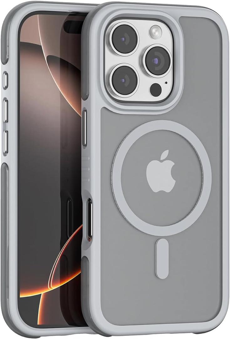 PULOKA for iPhone 16 Pro Max, Heavy Duty Shockproof Protection,Compatible with MagSafe Accessories,Drop Proof 16 Pro Max Cover (Gray)