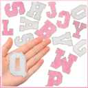 Yinder 52 Pieces Glitter Rhinestone Letter Stickers Crystal Rhinestone Iron on Letter Self Adhesive A-Z Glitter Resin Stickers for Clothing Art DIY Works (Bright White,Pink)