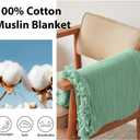 Simple&Opulence Cotton Muslin Throw Blanket for Bed, Couch, Knit Woven Gauze Blanket with Tassels, Soft Lightweight Cozy Pre-Washed Breathable Farmhouse Decoration for All-Season (Mint Green)