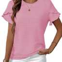 Spring Summer Women's Casual Tops, Cute Ruffle Short & Long Sleeve Crew Neck Blouses, Soft Textured Relaxed Fit Shirts, XXL