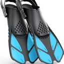 Greatever Snorkel Fins Adjustable Buckles Open Heel Swim Flippers Travel Size Short Swim Fins for Snorkeling Diving Swimming Adult Men Womens (Cerulean Blue)