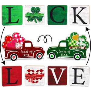5PCS St.Patricks Day Decorations/Valentines Day Decor Reversible Table Centerpieces Tiered Tray Ornament for Home Party Decor