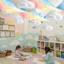 9 Pcs Pastel Sky White Cloud Ceiling Decor Include 12 x 2 ft Fluorescent Light Covers 6 Packs Imitation Artificial 3D Cloud Props DIY Hanging Ornament for Classroom Daycare Nursery Party Decorations