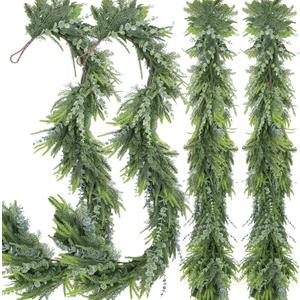 2 Pack 6FT Christmas Eucalyptus Cedar Faux Pine Cypress Garland for Mantle Stairs Wall Table Indoor Outdoor Xmas Decor
