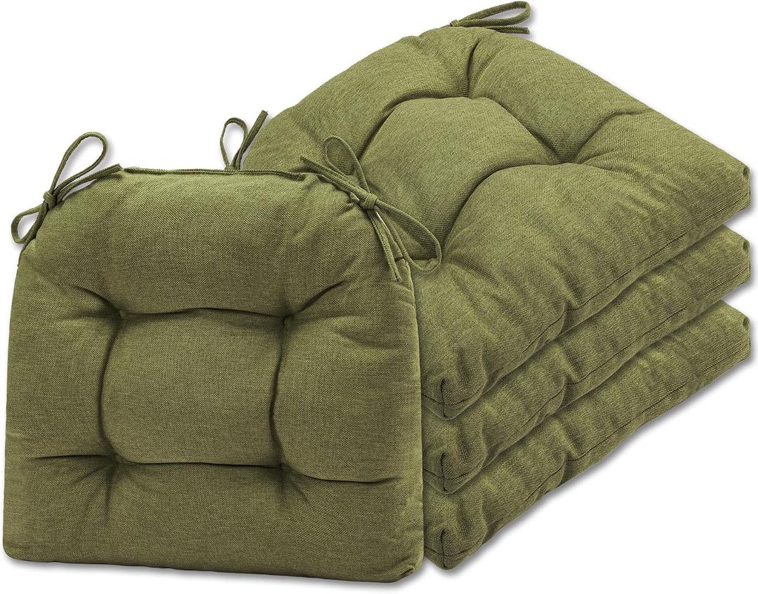 SQUARE MOON Chair Cushions for Dining Chairs, 3 Inch Thick Comfortable Kitchen Chair Pads, Dining Room Seat Cushions with Ties, Machine Washable, 17" x 16" x 3", 4/Pack, Olive Green