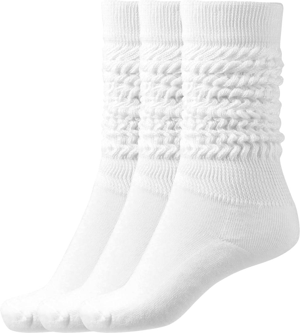 BomKinta Slouch Socks Women Thigh High Boot Socks Soft Scrunch Socks Size 5-11 (White White White -3 Paris)